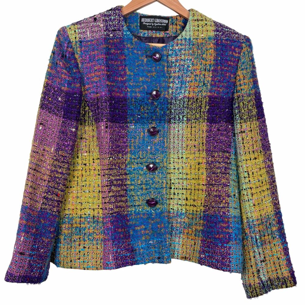 Vintage Herbert Grossman Cynthia Sobel Multicolor Tweed Blazer Size 10